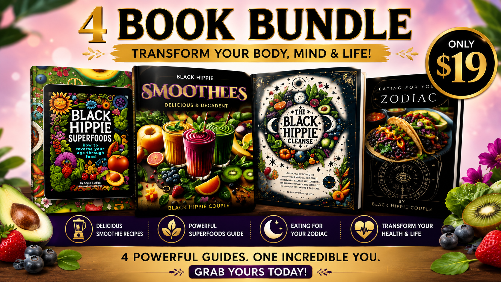 Black Hippie Couple 4-Book Wellness Bundle — four digital wellness guides by Abba and Angie Anderson